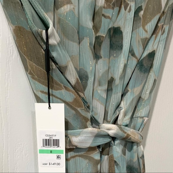 Calvin Klein Lurex Chiffon Floral Print Sleeveless Tiered Maxi Dress NWT - Picture 10 of 10